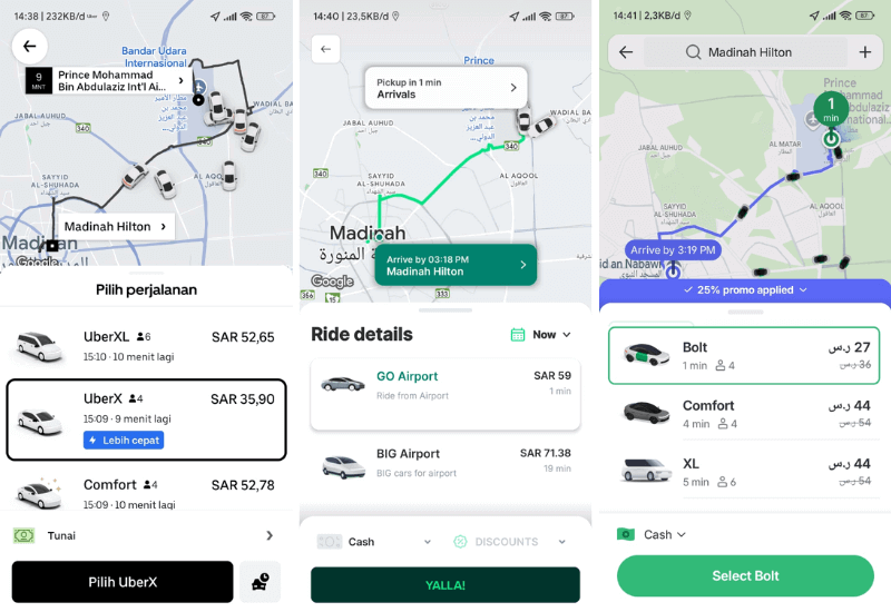 Perbandingan harga taksi online dari Bandara Madinah